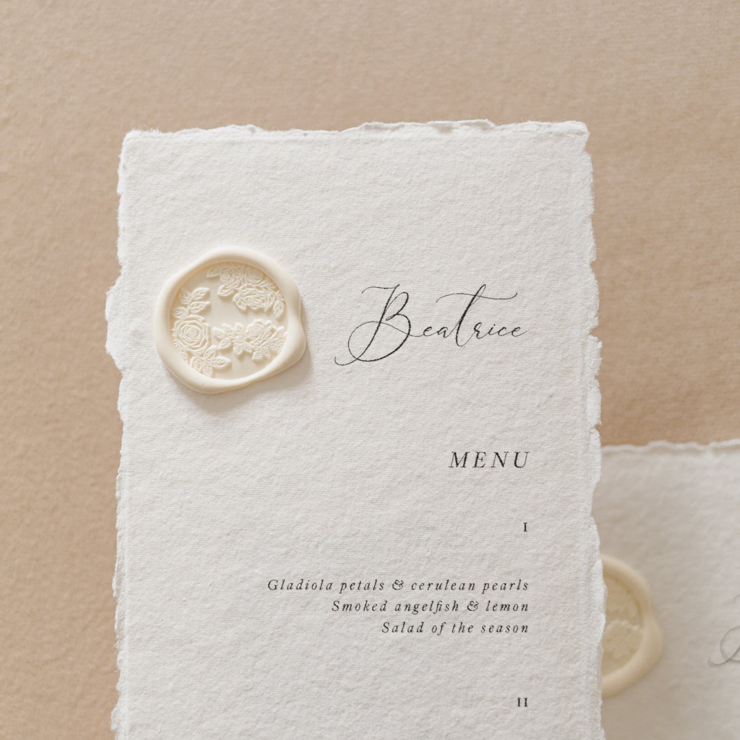 Beatrice Personalised Wedding Menu & Wax Seal