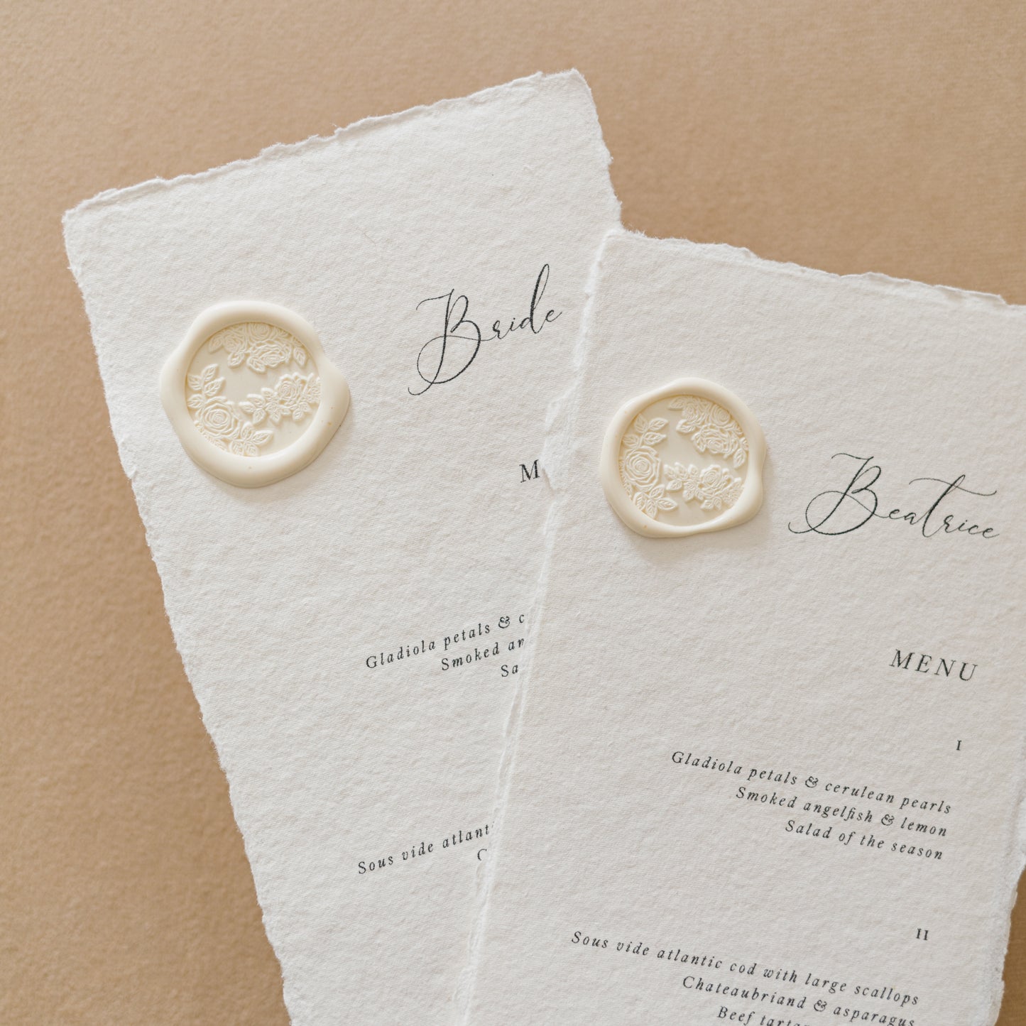 Beatrice Personalised Wedding Menu & Wax Seal