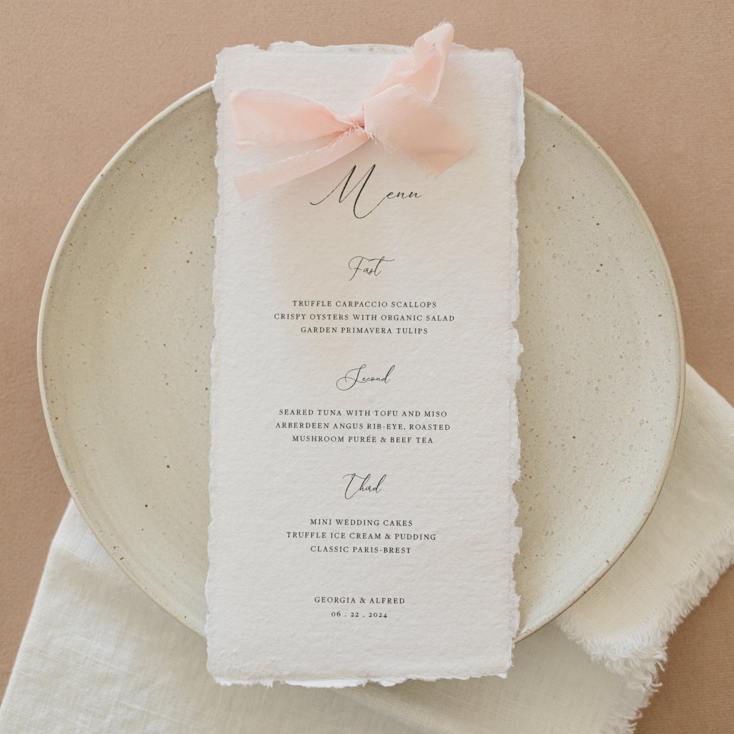 Georgia Wedding Menu with Silk Ribbon