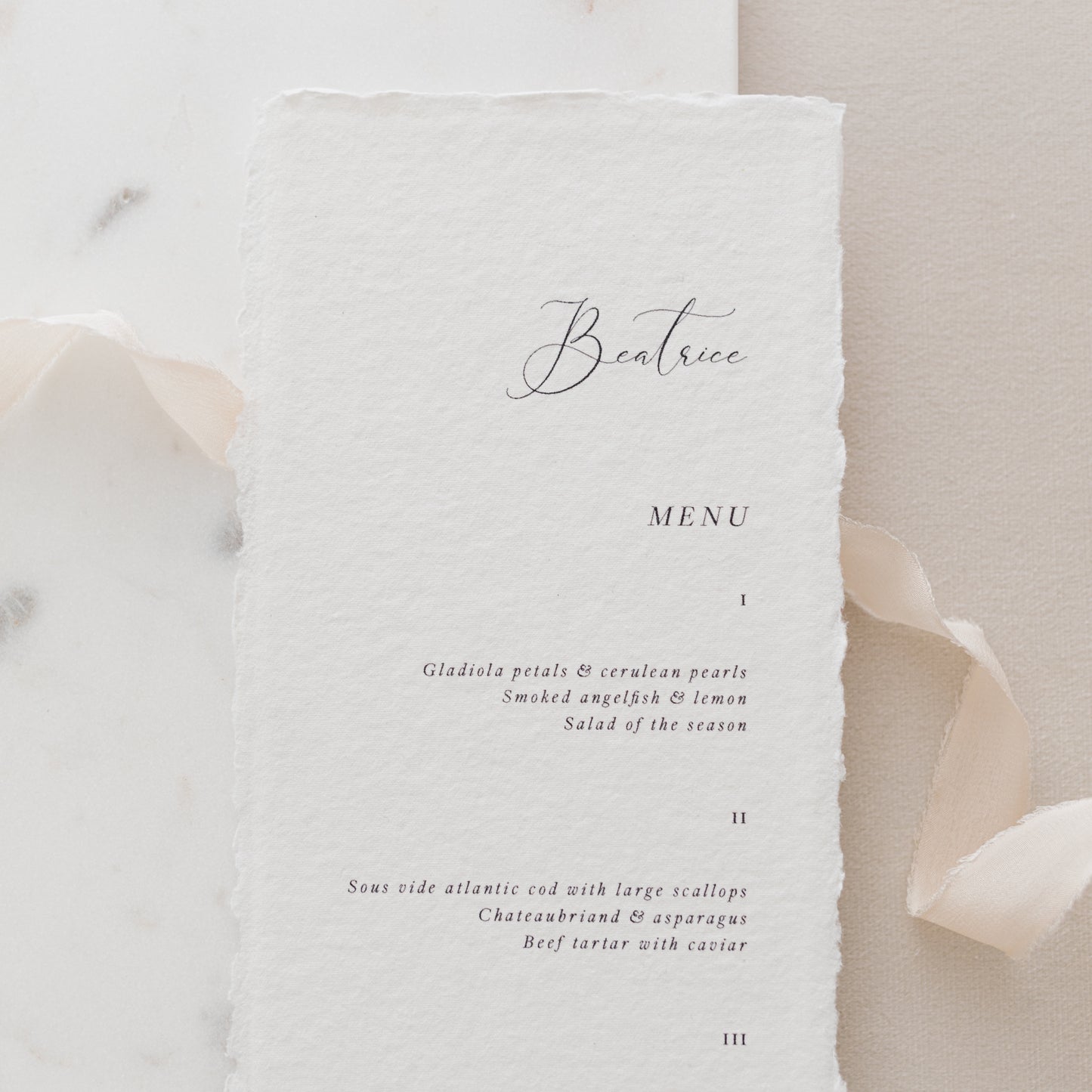 Beatrice Personalised Wedding Menu