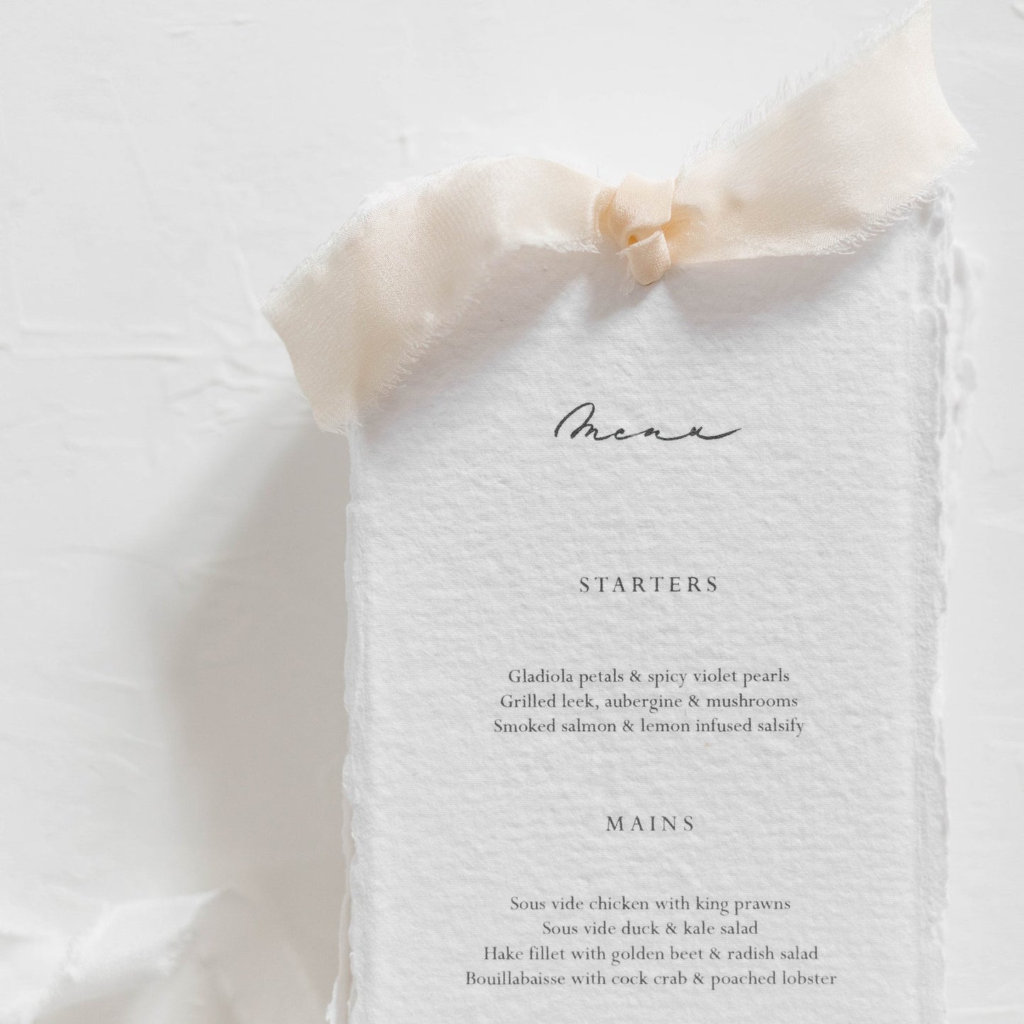 Handmade Paper & Silk Ribbon Wedding Menu